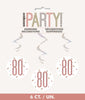 80th Birthday Rose Gold Hanging Swirls Pack 6