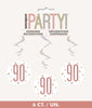 90th Birthday Rose Gold Hanging Swirls Pack 6