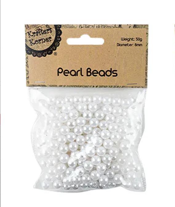 Krafters Korner 50G 8mm White Pearl Beads DIY Craft Top Party