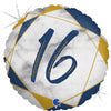 16th Birthday Marble Blue & Gold 45cm Foil Balloon