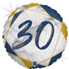 30th Birthday Marble Blue & Gold 45cm Foil Balloon