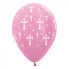 6Pk Holy Cross Satin Pink Latex Balloons -SEMPERTEX