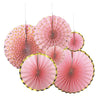 Pastel Pink With Gold Rim 6Pk Haning Fans Decorations Value Pack
