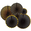 Black With Gold Rim 6Pk Haning Fans Decorations Value Pack