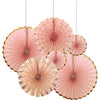 Pastel Peach With Gold Rim 6Pk Haning Fans Decorations Value Pack