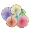 Pastel Rainbow With Gold Rim 6Pk Haning Fans Decorations Value Pack