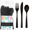 Black Reusable Plastic Cutlery Spoon Fork Knife 18pk