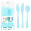Light Blue Reusable Cutlery Spoon Fork Knife Pack of 18