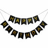 Black and Gold Happy Birthday Pennant Banner