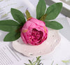 Hot Pink Peony Artificial Flower Head With Pole & Leaves