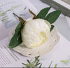 Milk White Peony Artificial Flower Head With Pole & Leaves