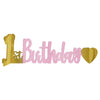 1st Birthday Girl Pink & Gold Glitter Table Centerpiece