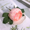 Pink Artificial Flower Head With Pole & Leaves