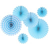 6Pk Haning Paper Fans Decorations Value Pack- Light Blue